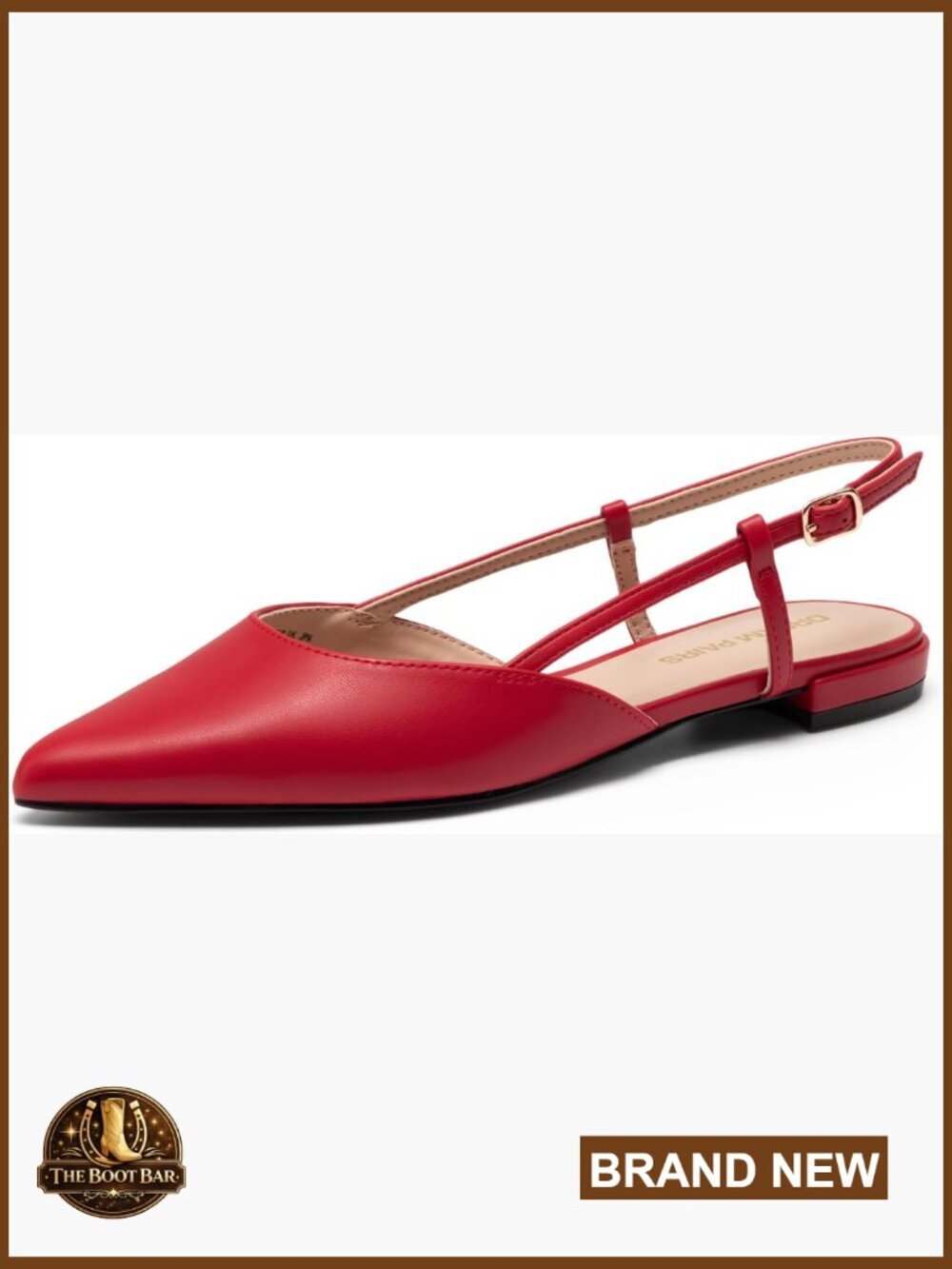Classic Slingback Ballet Flats with Buckle Strap, Pointed Toe Low Heel Dress